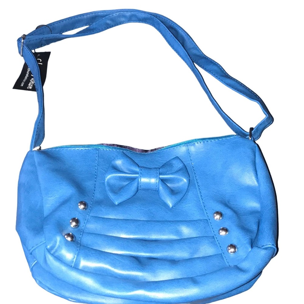 FAUX LEATHER BLUE EMBELLISHED CROSSBODY BAG